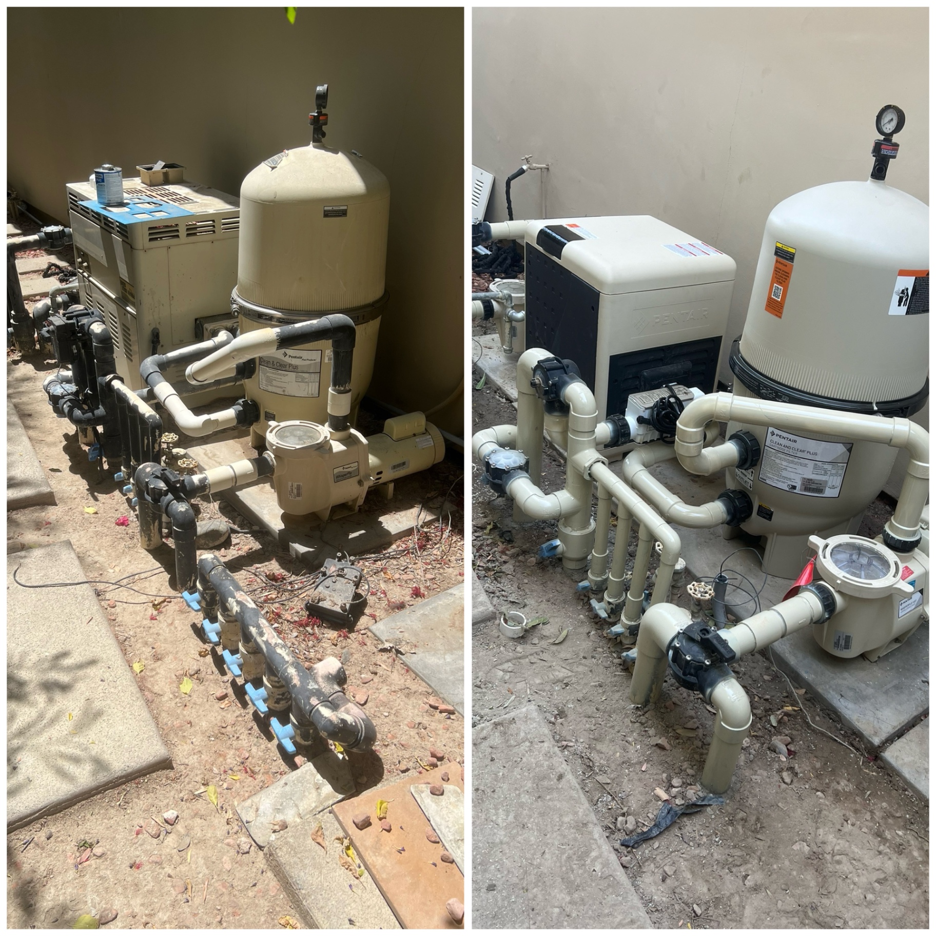 Heater & Filter Upgrade before and after pool equipment repair