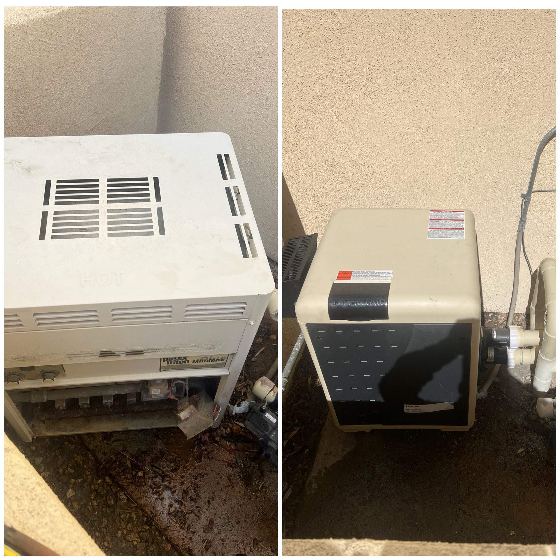 Pool Heater Replacement before and after pool equipment repair