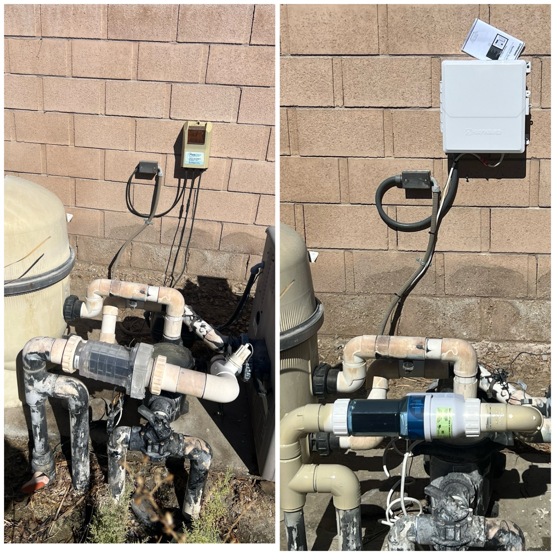 Salt System Install before and after pool equipment repair