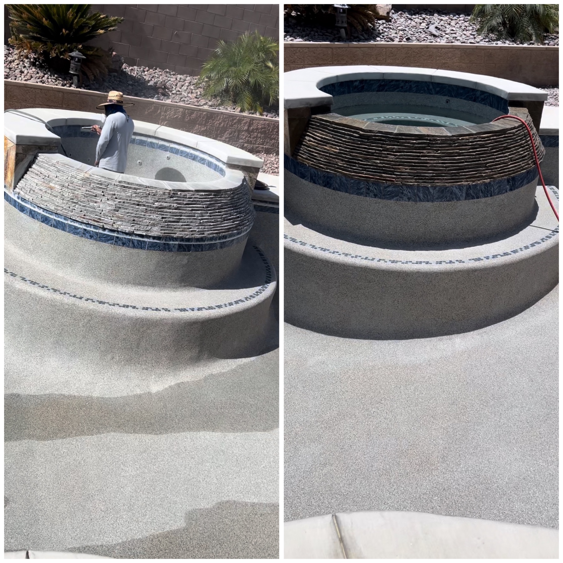 Stacked Stone & Waterline before and after tile cleaning